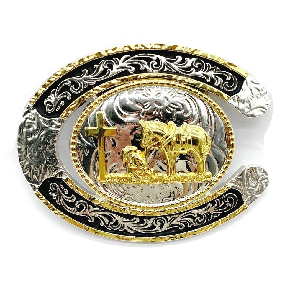 Classic Design zinc alloy cowboy Gold Silver double plating belt buckle Casual vintage Horse Western Rodeo Buckles