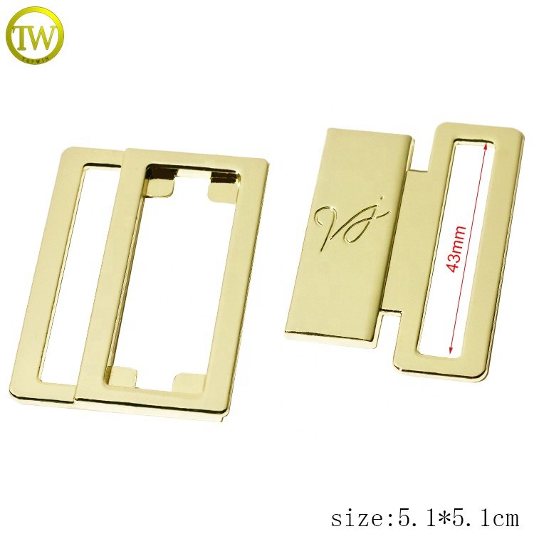 Custom design swimwear accessories metal buckles engraving logo branded slider clasps for bikini