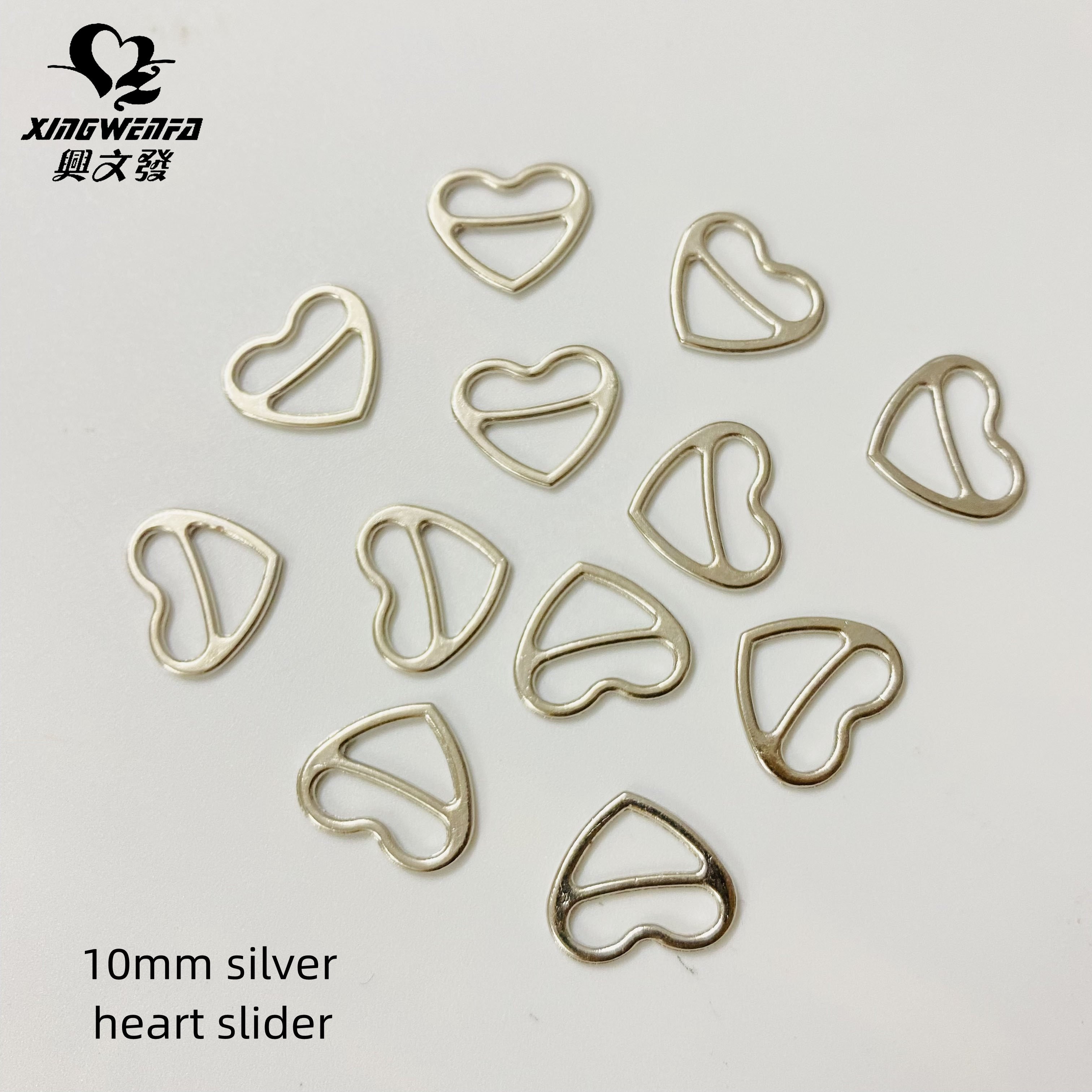 10mm 12mm Bra buckle nickle free bra strap metal heart shape adjuster zinc alloy silver heart slider