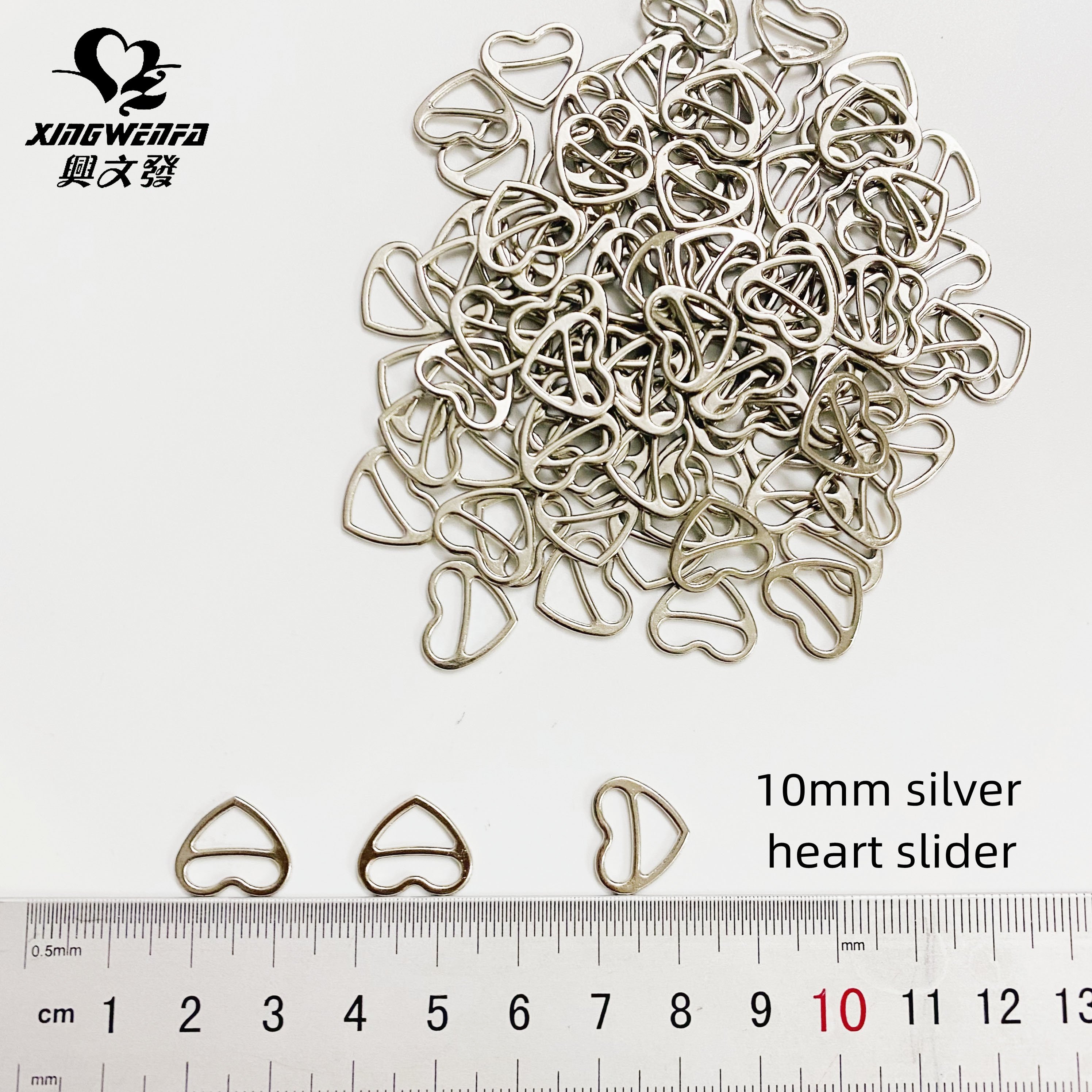10mm 12mm Bra buckle nickle free bra strap metal heart shape adjuster zinc alloy silver heart slider