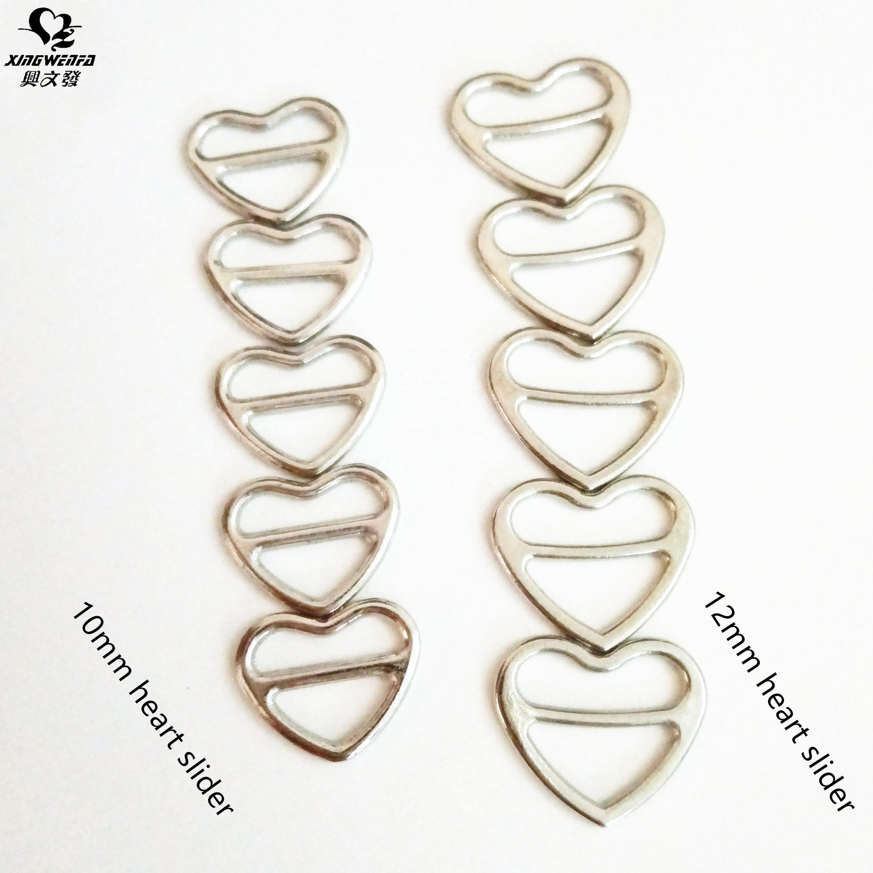 10mm 12mm Bra buckle nickle free bra strap metal heart shape adjuster zinc alloy silver heart slider
