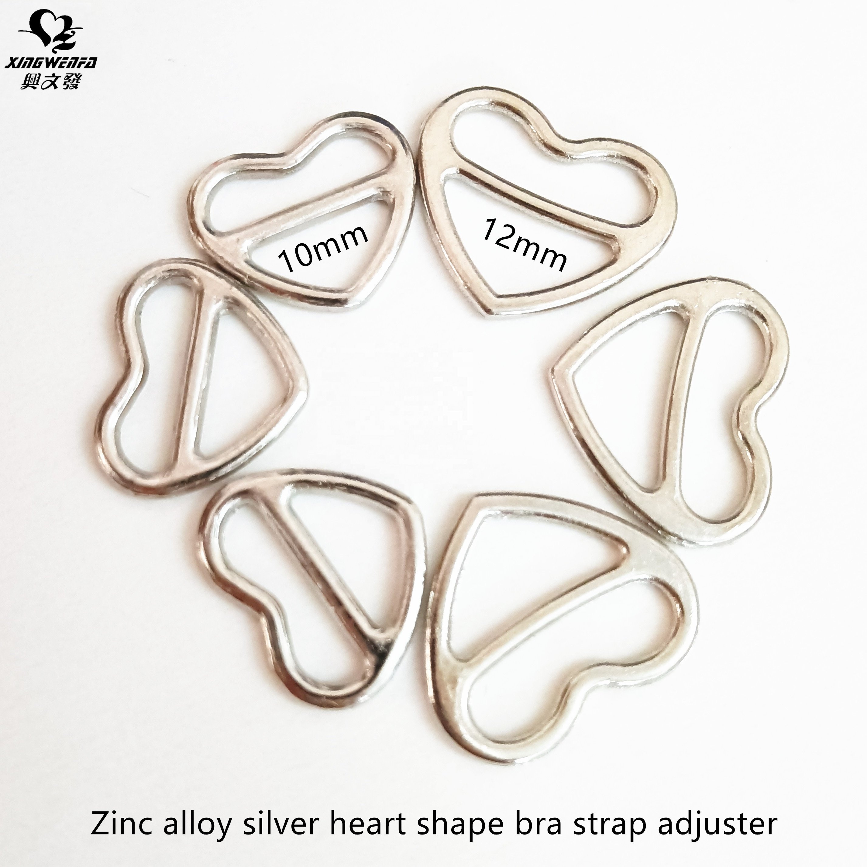 10mm 12mm Bra buckle nickle free bra strap metal heart shape adjuster zinc alloy silver heart slider