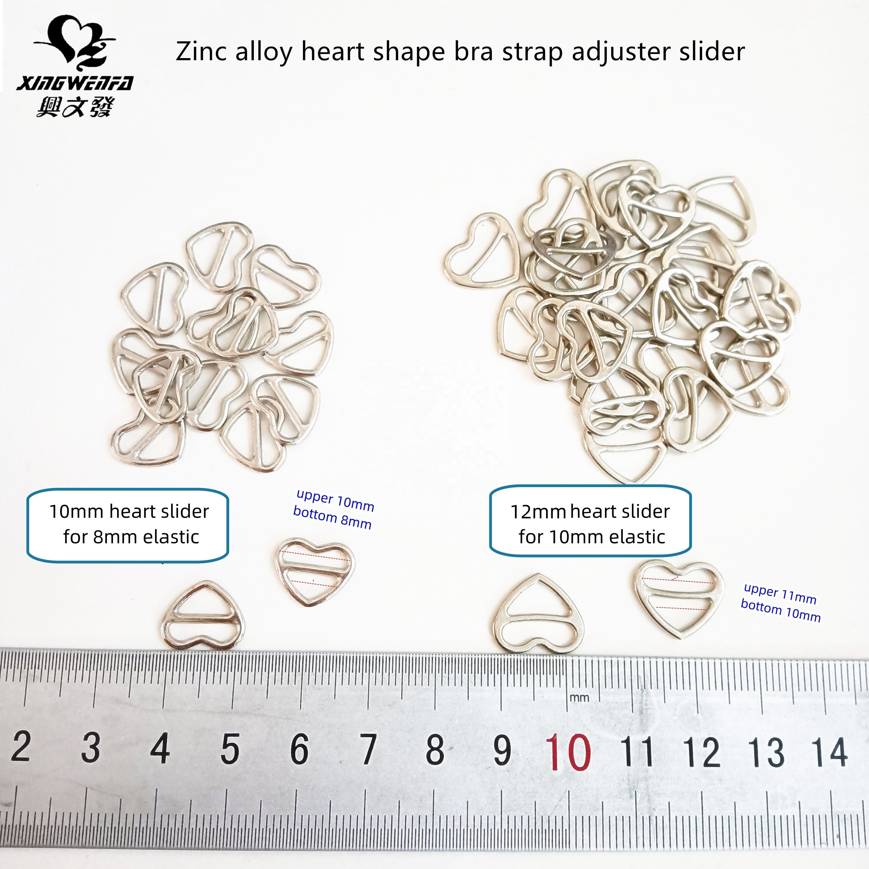10mm 12mm Bra buckle nickle free bra strap metal heart shape adjuster zinc alloy silver heart slider