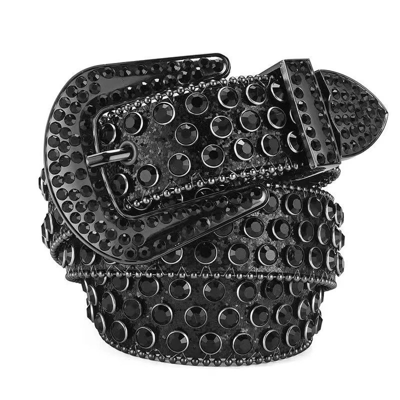 Western Diamond Leather Belts Crystal Studded Rhinestone Buckle Accessories Custom for Men Women dress belt