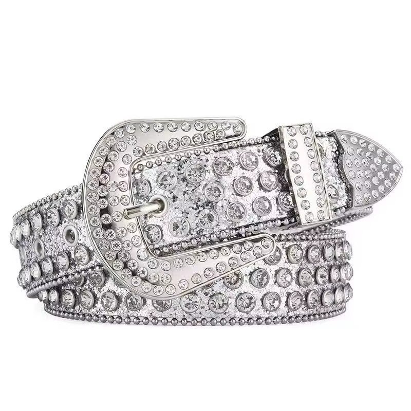 Western Diamond Leather Belts Crystal Studded Rhinestone Buckle Accessories Custom for Men Women dress belt