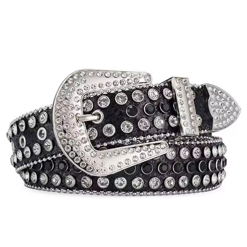 Western Diamond Leather Belts Crystal Studded Rhinestone Buckle Accessories Custom for Men Women dress belt