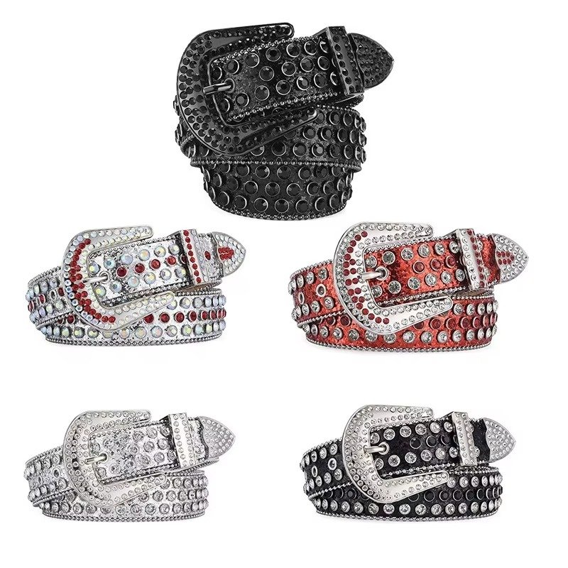 Western Diamond Leather Belts Crystal Studded Rhinestone Buckle Accessories Custom for Men Women dress belt