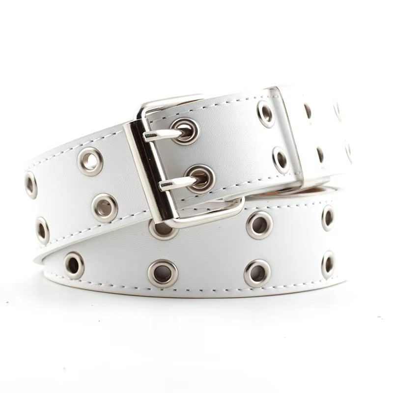 Hip Hop Punk Style Leather Belt with Holes Trendy Chain Decoration Matching Jeans Waist Belt