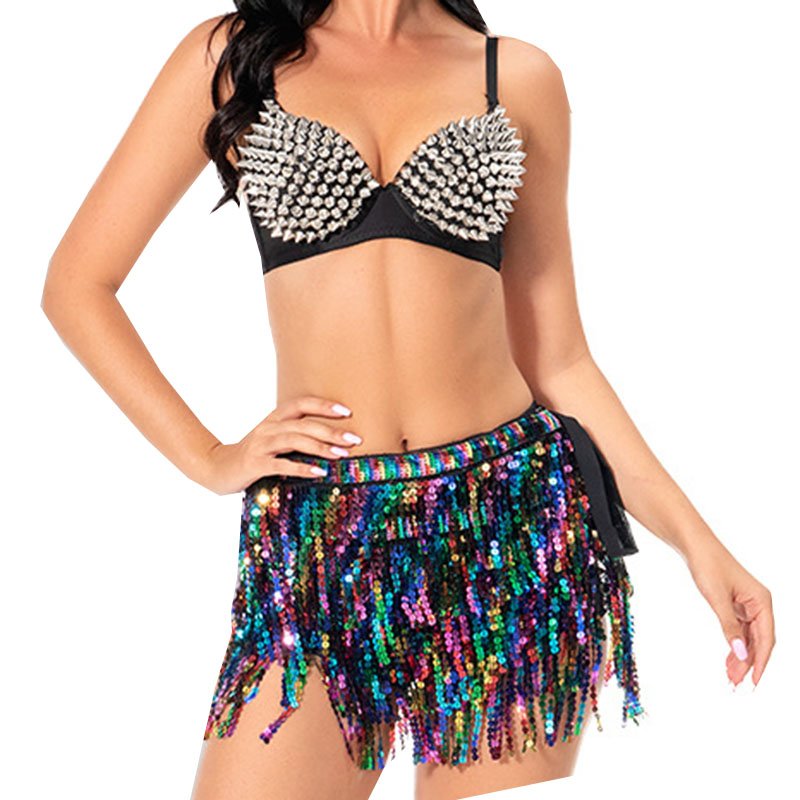 Brand new Bohemia style Sequin Skirt waist chain belt with Sparkly Fringe for Halloween Music Festival dance performance bottom