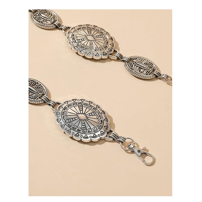 Western Metal Concho Belt for Women Cowgirl Chain Belts for Dresses Jeans Country Concert Outfit