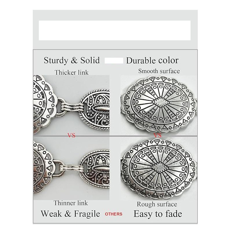 Western Metal Concho Belt for Women Cowgirl Chain Belts for Dresses Jeans Country Concert Outfit