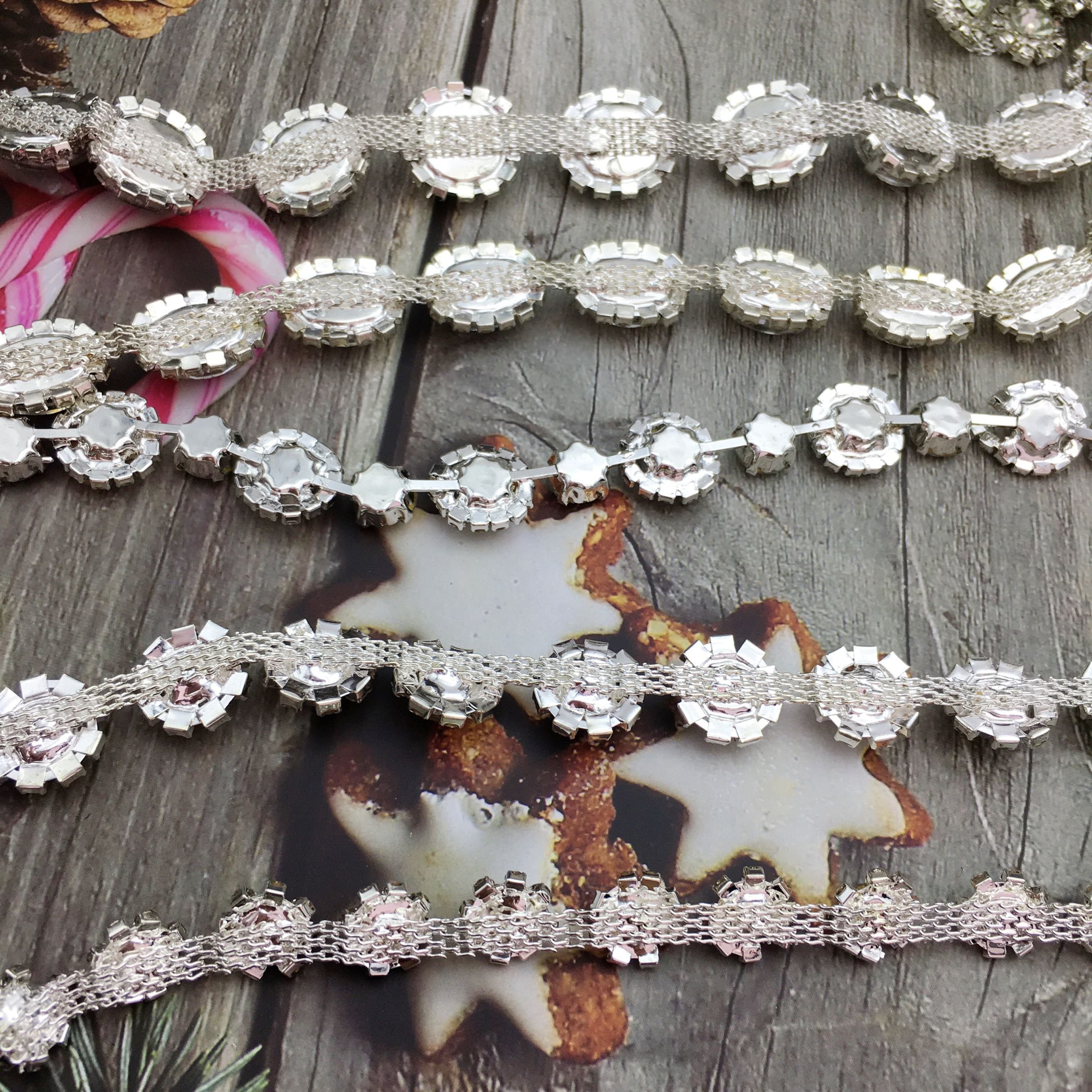 SINRONG Diamond Water Flower Chain Flatback DIY Crystal Glass Wedding Dresses Clothes Jewelry Making Round Rhinestones