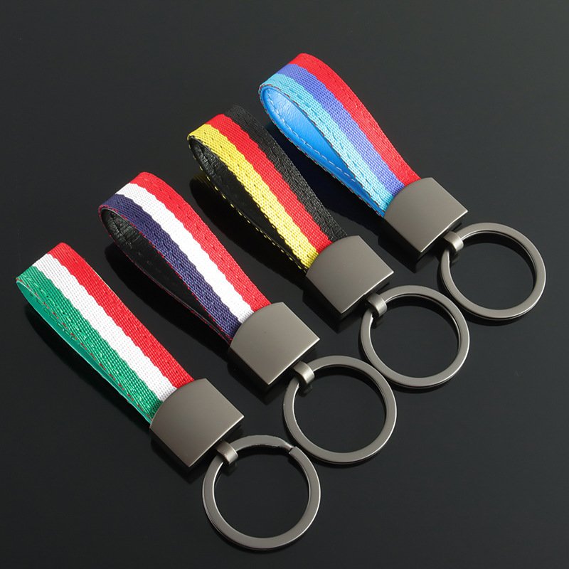 New style germany flag woven belt car key chain and flag color braided strap car keychain with laser logo