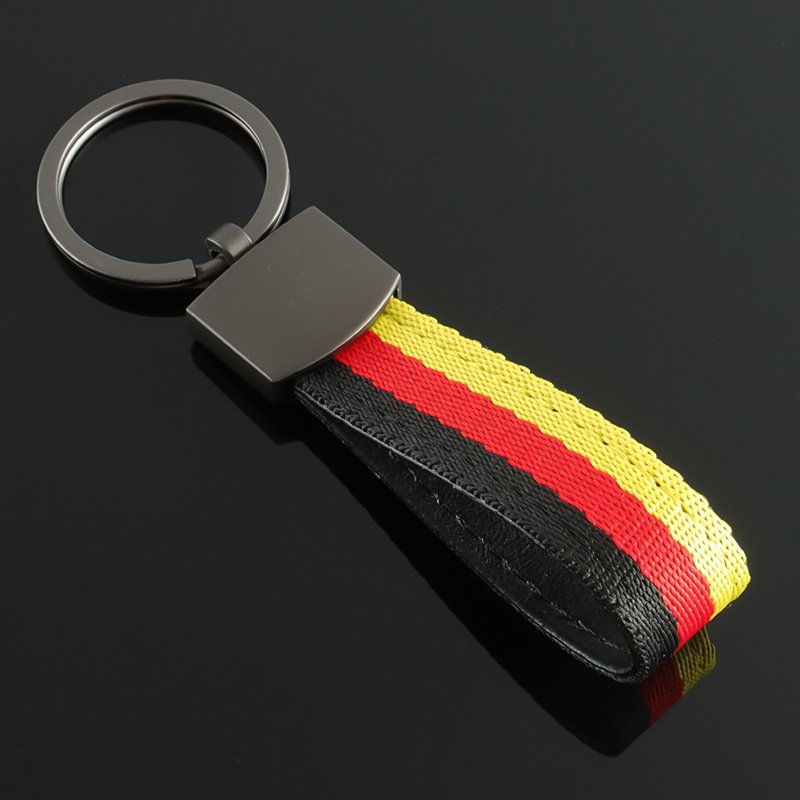 New style germany flag woven belt car key chain and flag color braided strap car keychain with laser logo
