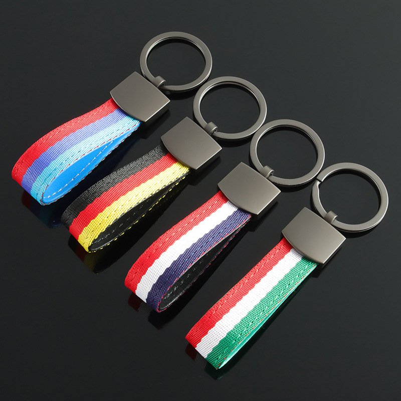 New style germany flag woven belt car key chain and flag color braided strap car keychain with laser logo