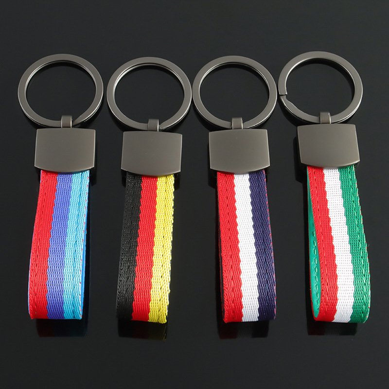 New style germany flag woven belt car key chain and flag color braided strap car keychain with laser logo
