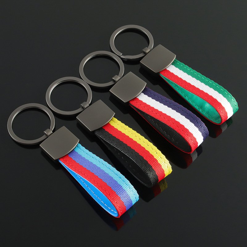 New style germany flag woven belt car key chain and flag color braided strap car keychain with laser logo