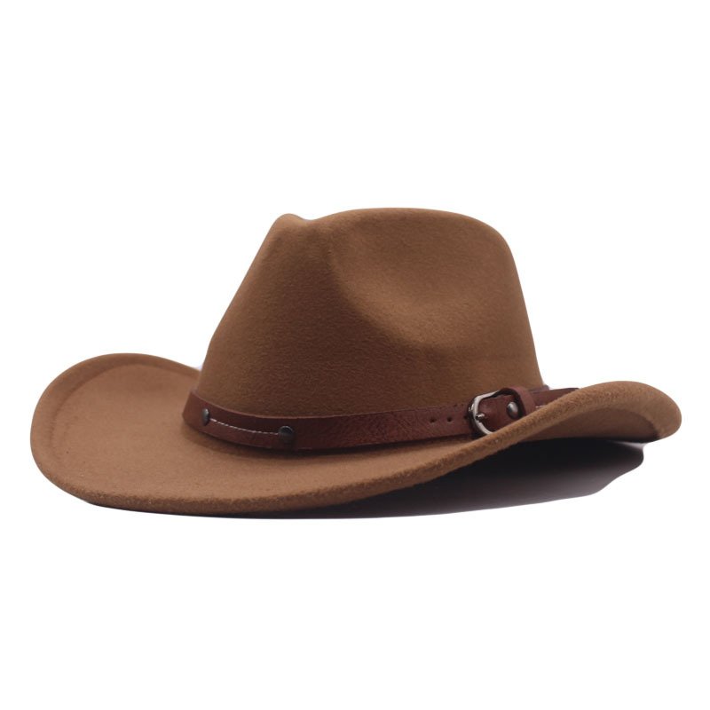 Vintage Western Cowboy Hat for Women Jazz Panama Cowgirl Hat Wide Brim Felt Fedora with Star Punk Belt Band