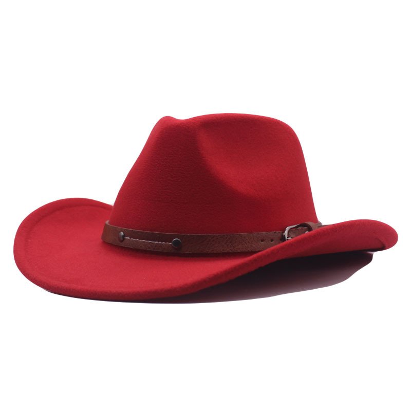 Vintage Western Cowboy Hat for Women Jazz Panama Cowgirl Hat Wide Brim Felt Fedora with Star Punk Belt Band