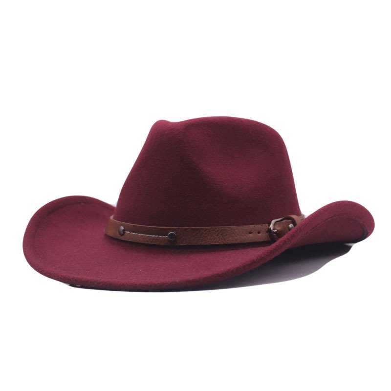 Vintage Western Cowboy Hat for Women Jazz Panama Cowgirl Hat Wide Brim Felt Fedora with Star Punk Belt Band