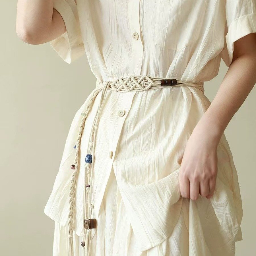 New wax rope hand woven thin waist chain retro casual women skirt Casual dress accessories ethnic style belt