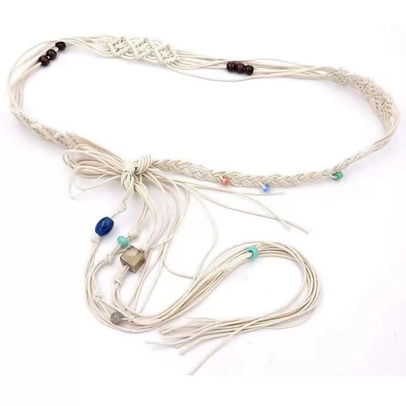 New wax rope hand woven thin waist chain retro casual women skirt Casual dress accessories ethnic style belt