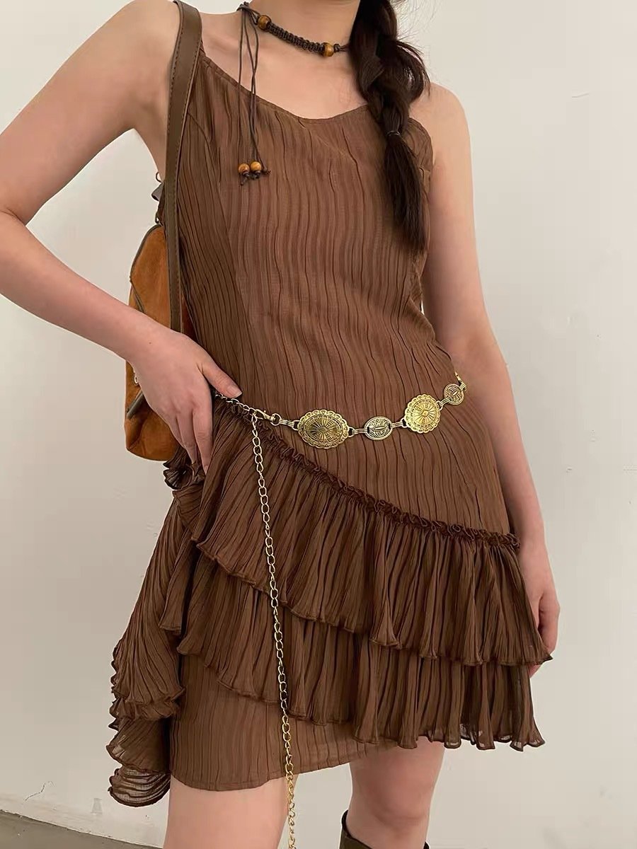 New Metal Waist Chain Bohemian Ethnic Style Chain Belt Metal Link Western Cowgirl Turquoise Chain Belt For Dress Shirts