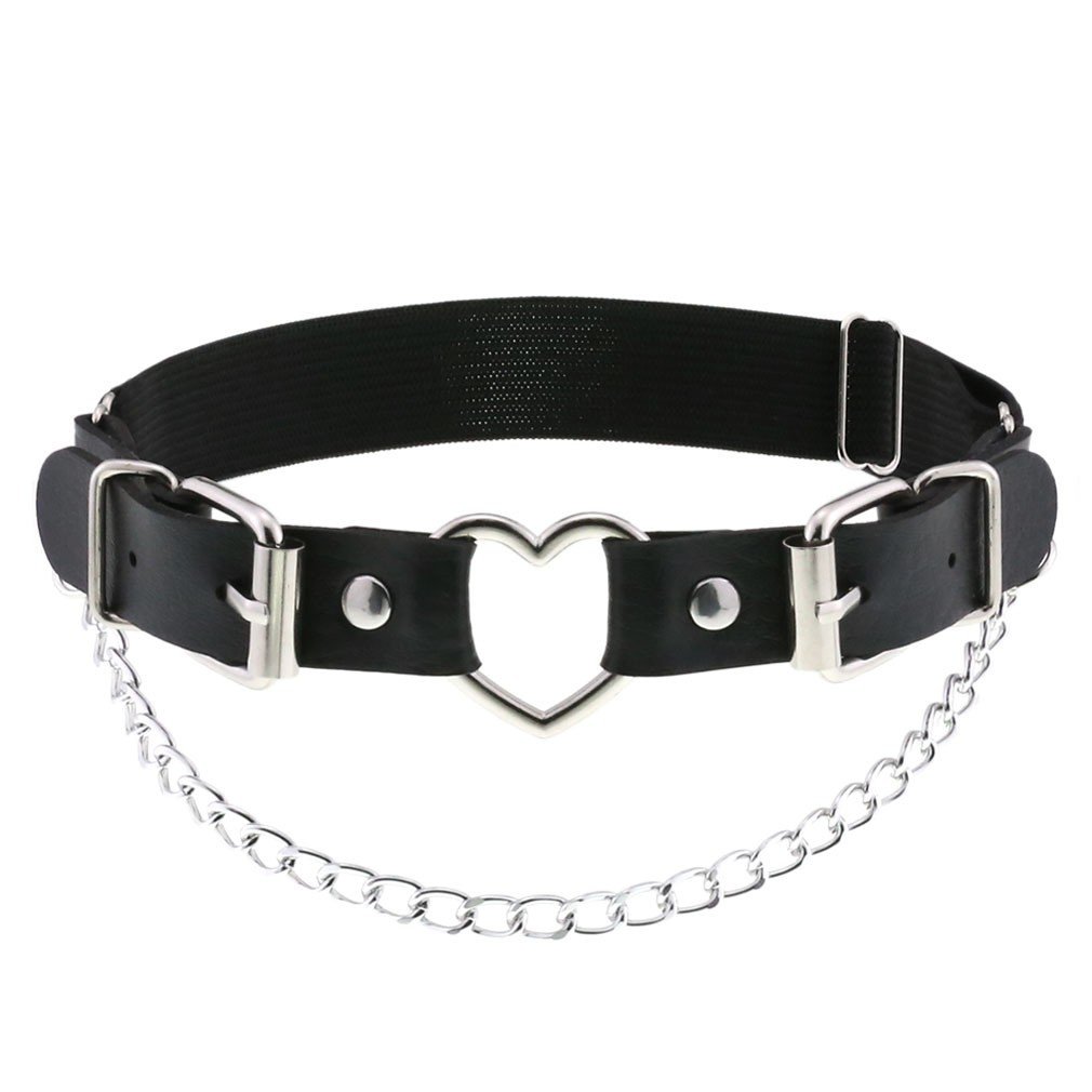 Adjustable Heart-Shaped Thigh Garter 2 Pieces Punk Leather Garter Belts Leg Garter with Chains Body Accessories