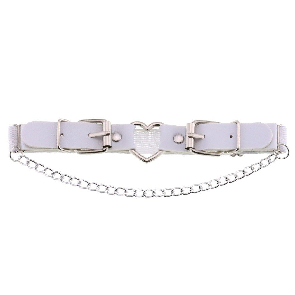 Adjustable Heart-Shaped Thigh Garter 2 Pieces Punk Leather Garter Belts Leg Garter with Chains Body Accessories