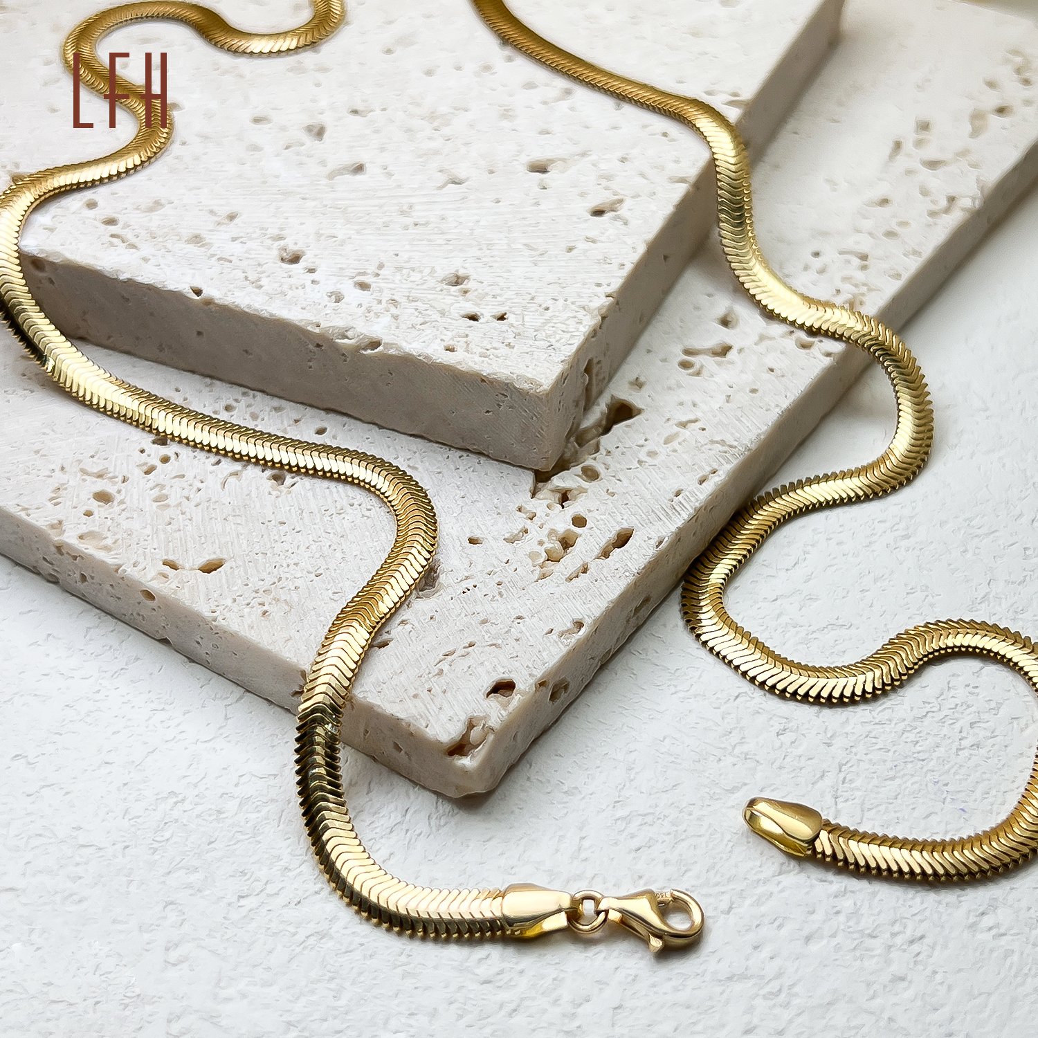 LFH Au750 Yellow Solid Gold Snake Chain Belt Real 18k Gold Snake Bone Chain Saudi Gold Jewelry Pawnable 18k
