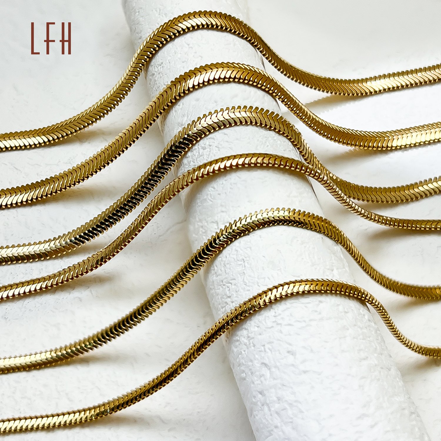 LFH Au750 Yellow Solid Gold Snake Chain Belt Real 18k Gold Snake Bone Chain Saudi Gold Jewelry Pawnable 18k