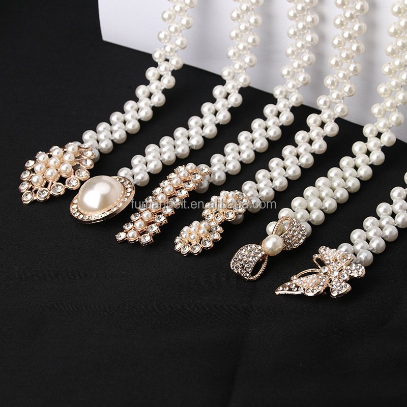 FM Spot Wholesale pearl waist chain inlaid rhinestone dress decoration women belt buckles designer belt for-women