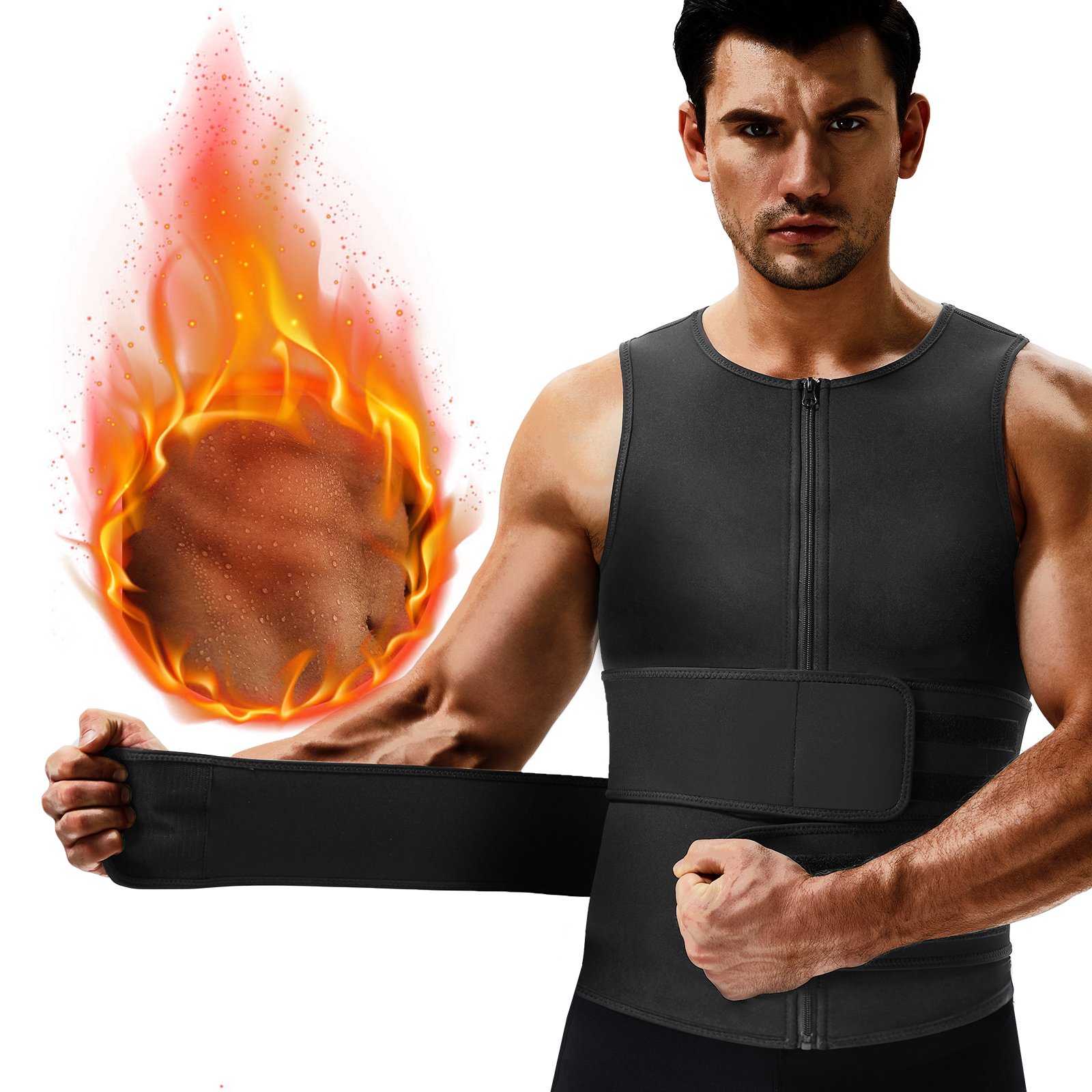 waistdear private label Vest Neoprene Sweat Vest Zipper Tank Top Sauna Suit with Waist Belt men Waist Trainer