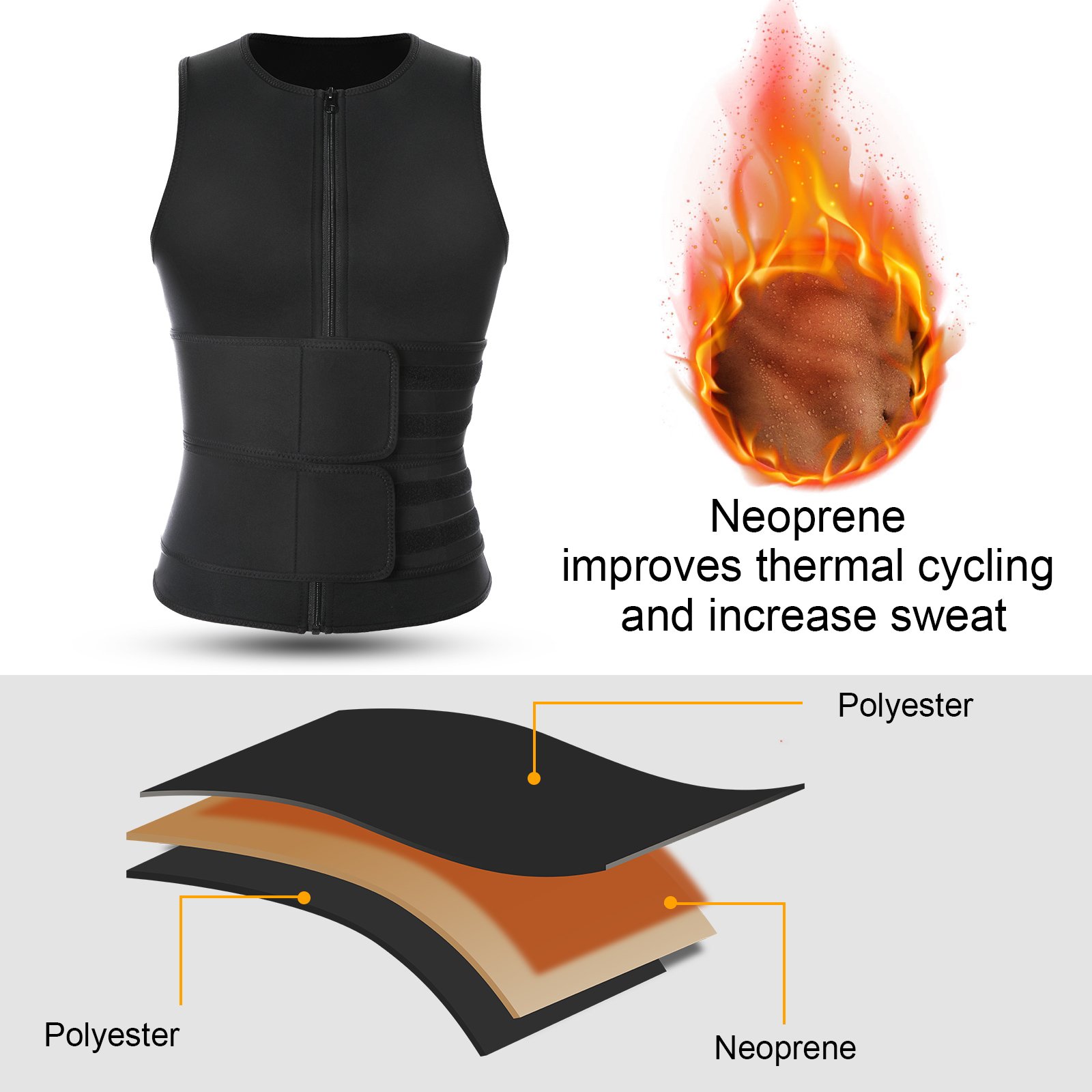 waistdear private label Vest Neoprene Sweat Vest Zipper Tank Top Sauna Suit with Waist Belt men Waist Trainer