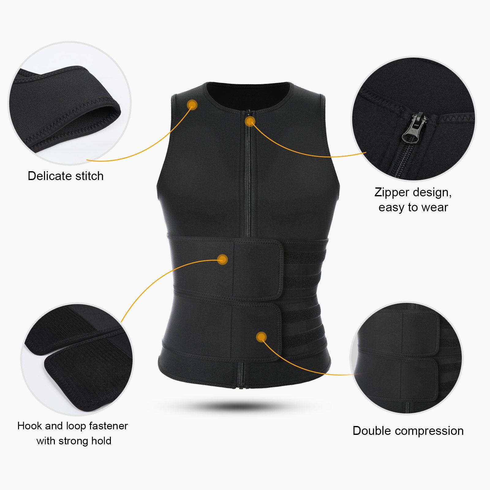 waistdear private label Vest Neoprene Sweat Vest Zipper Tank Top Sauna Suit with Waist Belt men Waist Trainer