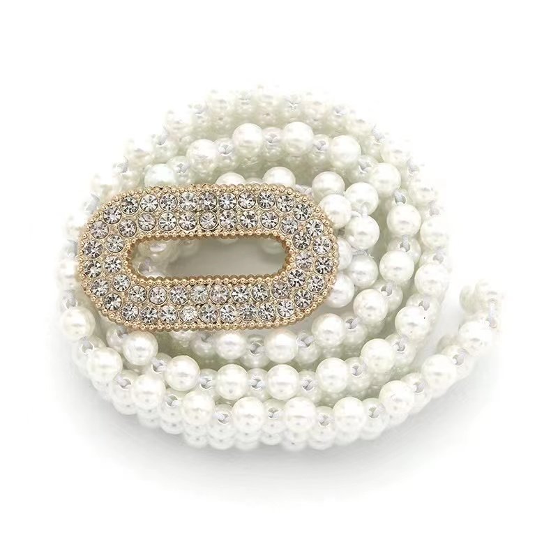 New Arrival 7 Design Rhinestone Pearl Elastic Fashion Lady Waist Chain Belt In Stock