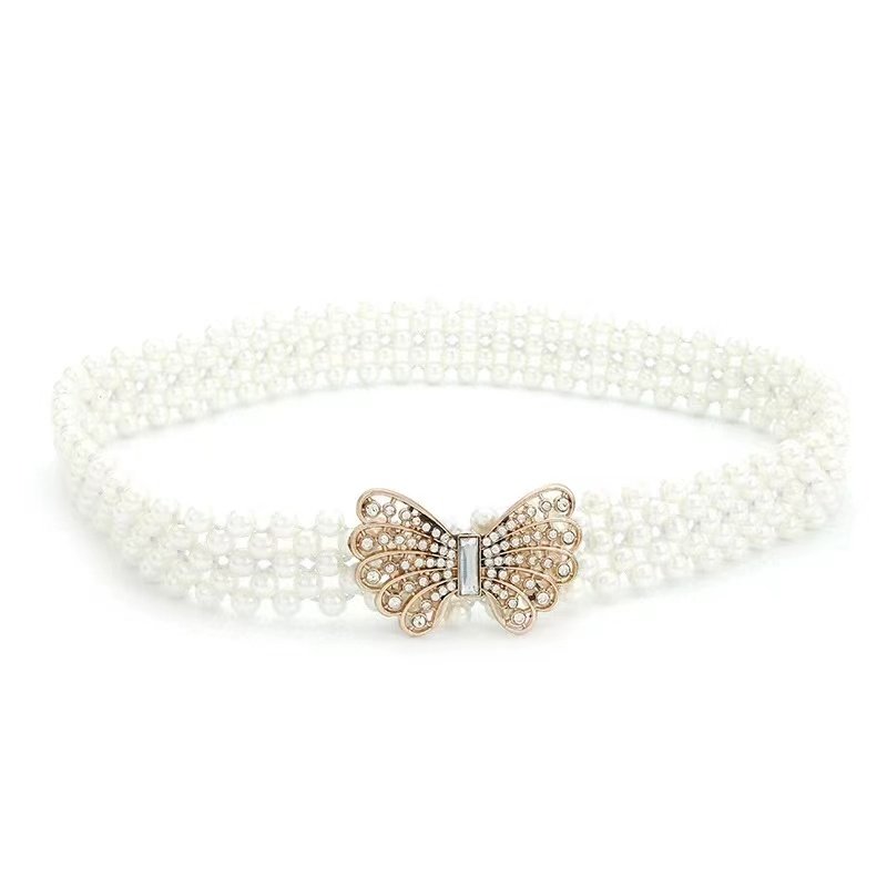 New Arrival 7 Design Rhinestone Pearl Elastic Fashion Lady Waist Chain Belt In Stock