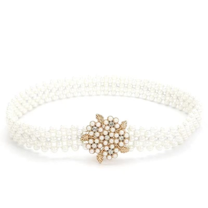 New Arrival 7 Design Rhinestone Pearl Elastic Fashion Lady Waist Chain Belt In Stock