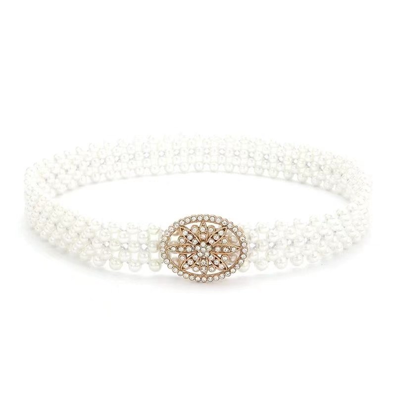 New Arrival 7 Design Rhinestone Pearl Elastic Fashion Lady Waist Chain Belt In Stock