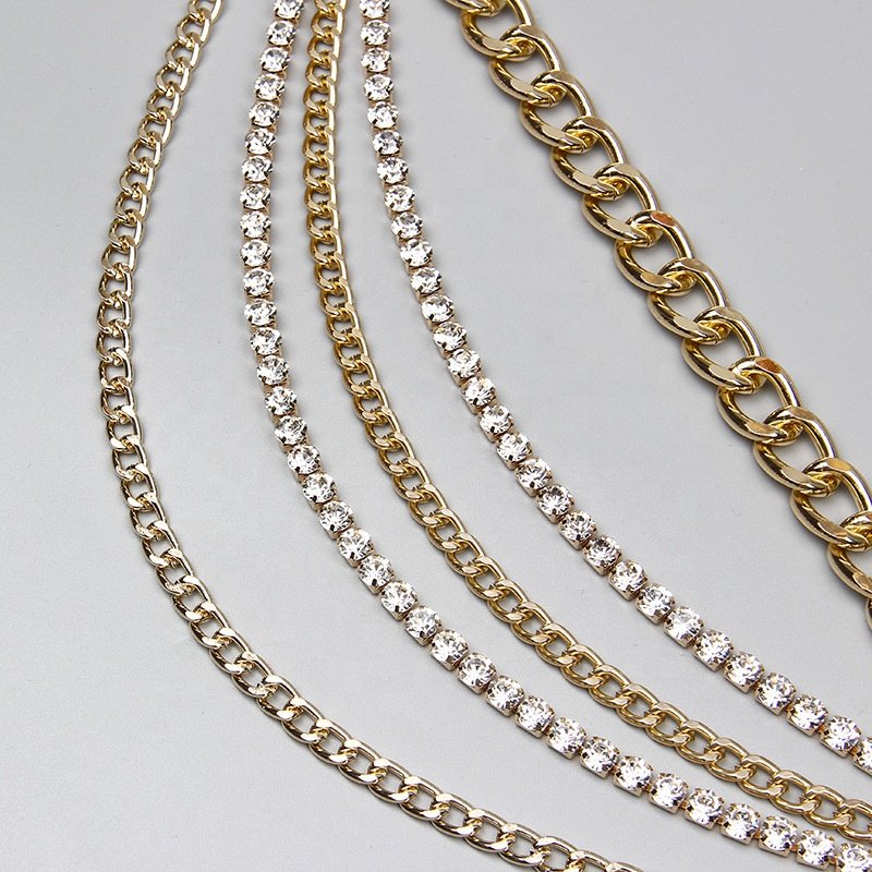 Sexy Waistbands Punk Hip Hop accessories Multi-layer Metal Waist Rhinestone Chain Dress Belt for ladies