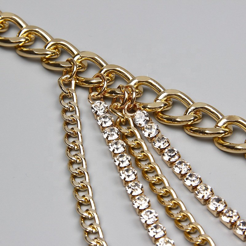 Sexy Waistbands Punk Hip Hop accessories Multi-layer Metal Waist Rhinestone Chain Dress Belt for ladies