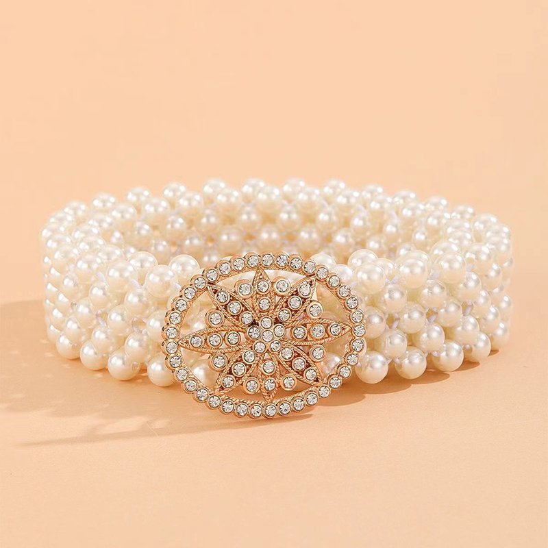 Fashion Custom Design Wide Elastic Pearl Belt For Women Crystal Sashes Wedding Bridal Belt Dress Decoration Girl Waist Belt