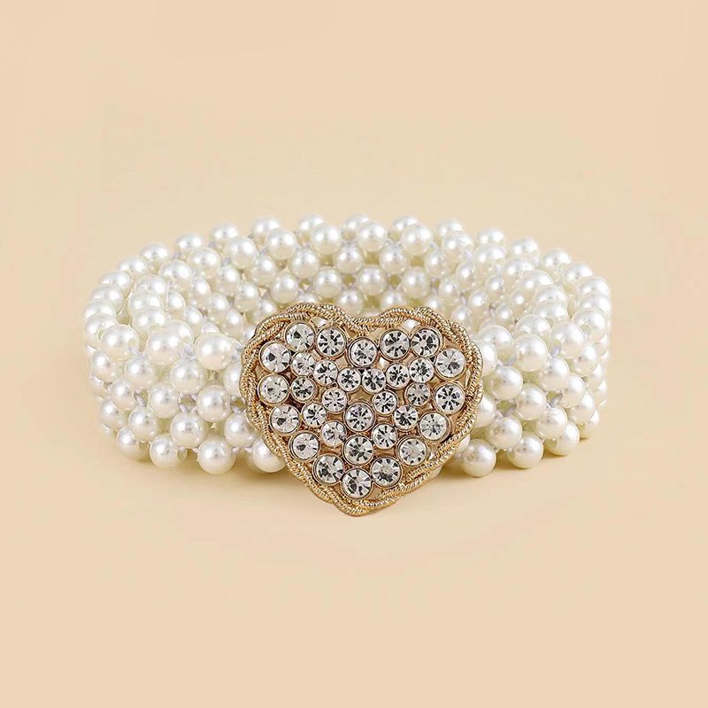 Fashion Custom Design Wide Elastic Pearl Belt For Women Crystal Sashes Wedding Bridal Belt Dress Decoration Girl Waist Belt