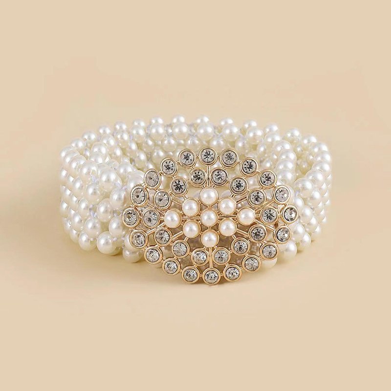 Fashion Custom Design Wide Elastic Pearl Belt For Women Crystal Sashes Wedding Bridal Belt Dress Decoration Girl Waist Belt