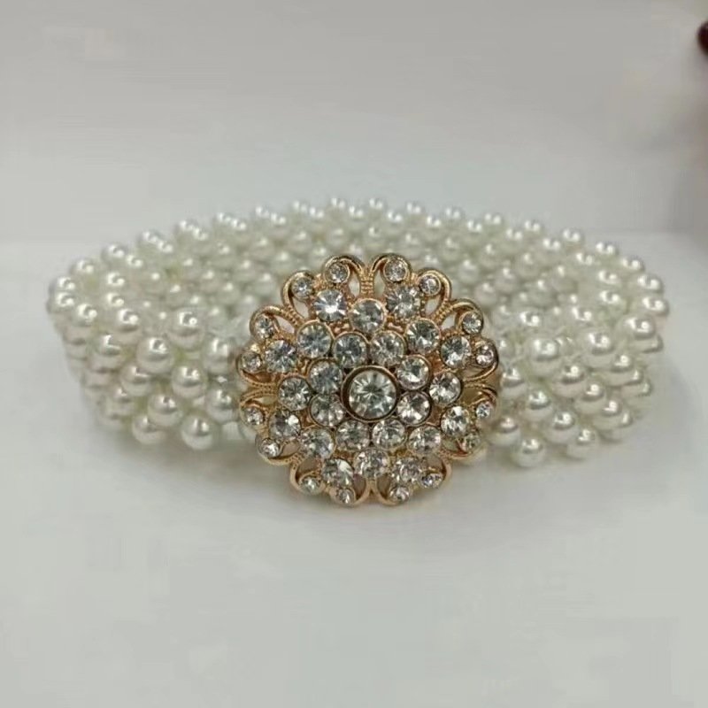 Fashion Custom Design Wide Elastic Pearl Belt For Women Crystal Sashes Wedding Bridal Belt Dress Decoration Girl Waist Belt