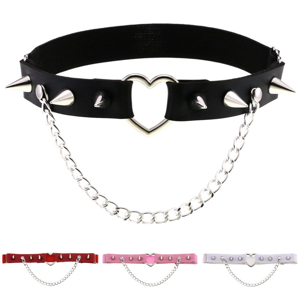 Sexy Harajuku Gothic Studded Heart Garters Punk Rivet Personalized Chain Leg Ring PU Leather Garter Belt