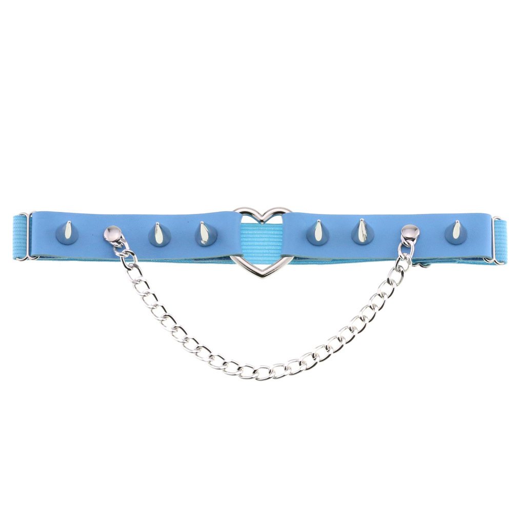Sexy Harajuku Gothic Studded Heart Garters Punk Rivet Personalized Chain Leg Ring PU Leather Garter Belt