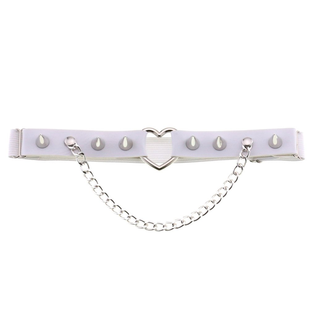 Sexy Harajuku Gothic Studded Heart Garters Punk Rivet Personalized Chain Leg Ring PU Leather Garter Belt