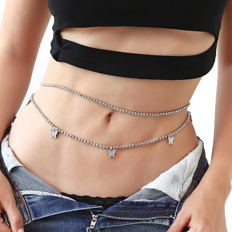 Waist chain Fashion artificial rhinestone butterfly fringe body chain Bikini chain