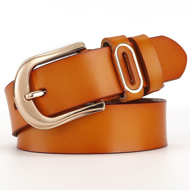 Wholesale New Korean Casual Ladies Belt Genuine Leather Luxury Gold Needle Buckle Custom Length Alloy Material European American